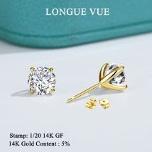 Solid 14K Gold Filled 4 Prong D Color Moissanite Stud Earrings for Women Wedding Diamond Ear Studs Fine Jewelry Birthday Gift