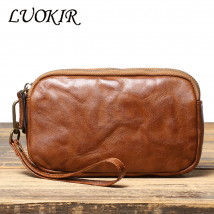 anciir Herren-Clutch aus echtem Leder, Vintage-Stil, strukturierte Geldbörse, erste Schicht Rindsleder, große Kapazität, Handytasche