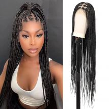 Knoten lose Zöpfe 36 "schwarze Spitze geflochtene Perücken für Frauen knoten lose Box geflochtene Perücke mit Babyhaar synthetische geflochtene Spitze Front Perücke