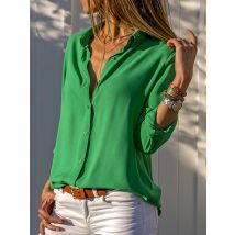 Blusa elegante de gasa lisa para mujer, camisa holgada informal de manga larga con cuello de pico, túnicas de oficina para mujer, Tops de gran tamaño 2024