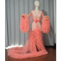 Unique Prom Dresses Custom Made Tulle Maternity Robes Women Photoshoot Evening Gowns Fluffy Tiered Tulle Robe Formal Party Dress