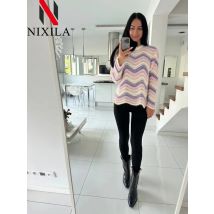 Frühling Herbst frauen Pullover Süße Regenbogen Bar Pullover Frauen Elegante Lose Stricken Langarm Tops Koreanische Mode Dame Kleidung
