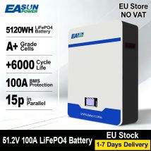 EASUN Lifepo4 51.2v 100Ah 48v 16s 5120wh Batteria al litio ferro fosfato Powerwall Energia posteriore Parallelo 15p 6000+ Ciclo BMS Solare