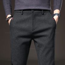 Pantaloni casual da uomo autunnali Business Fashion Elastico in vita Slim Fit Stretch Pantaloni in cotone nero grigio spesso da uomo