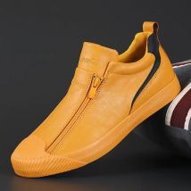 Leder Freizeitschuhe High Top Herren Sneakers Mode Bequeme Slipper Gelb Herbst Herren Schuhe Mokassins Rutschfeste Stiefeletten