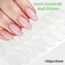 16 Stück/Blatt halbgehärtete UV-Nagelaufkleber, transparent, solide Nagelfolien, Aufkleber, Nagelstärkung, LED-Lampe, Gel-Schieber, Nagelverlängerung