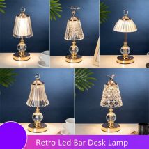 Crystal Diamond Table Lamps Retro Led Bar Desk Lamp USB Rechargeable Night Light for Bedroom Hotel Office Restaurant