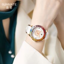 SUNMATE Premium Luxury Elegant Women's Watch Waterproof Japanese Quartz Movement White Silicone Strap Includes Free Watch Box