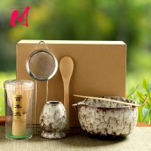 6PCS Set da tè Matcha giapponese Set da tè in bambù sicuro con frusta Cucchiaino Set da tè Ciotola Matcha Porta frusta Matcha per gli amanti del tè Strumenti per la preparazione del tè