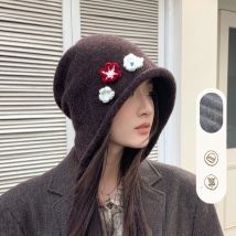 Koreanische Gestrickte Eimer Hut Frauen Winter Warme Outdoor Spitze-up Ohr Schützen Säumen Hut Vintage Y2k Beanies Kappe Pullover hut