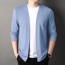 Frühling und Herbst einfarbige Strickjacke für Herren, trendige Oberbekleidung für junge und mittlere Menschen, lässige, lockere, dünne Schaljacke für Herren