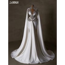 Fiorena High Neck Brautkleid Satin Meerjungfrau Perlen Braut Robe Vintage bodenlangen Brautkleider Vestidos De Novia Angepasst
