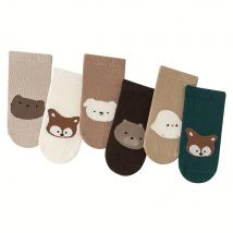 6 Paar Baby-Trampolin-Socken mit großem Punkt und Kleber für Herbst und Winter, rutschfeste Bodensocken für Babys, kleine Kinder, große Cartoon-Streifen