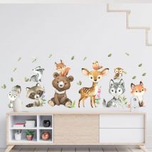 2 pezzi di cartone animato simpatico orso bruno cervo coniglio adesivi murali animali per camera da letto soggiorno decorazione della scuola materna adesivi murali