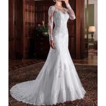 Vestidos de novia de sirena con escote joya de tul exquisito, sexys, apliques de encaje con cuentas, vestidos de novia de manga larga de talla grande 2020