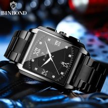 BINBOND B4143 Top Luxus Große Zifferblatt Männer Uhren Quadrat Quarz Edelstahl Wasserdicht Sport Automatische Datum Business Männer Uhren