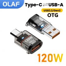 Adattatore USB 3.2 a tipo C a ricarica rapida da 120 W OTG Trasferimento audio dati ad alta velocità da 10 GB per PC Tablet Convertitore USB C Xiaomi Huawei
