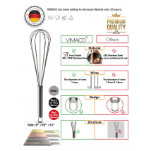 VIMACO® Balloon Whisk Stainless Steel 304 18/8 Wire Beater 8"10"12" Kitchen Cooking Tool  No-Stick for Egg