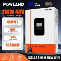 POWLAND 11KW Hochleistungs-Solarwechselrichter Hybrid 48V 11000KVA Max. 500VDC Reine Sinuswelle Mit MPPT LCD WiFi CE Doppelausgang Mehrwertsteuerfrei