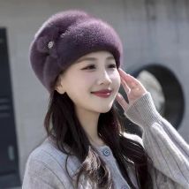Women's Faux Mink Winter Hat, Elegant Warm Elastic Beanie for Mom, Soft Stretchy Skull Cap for Middle Aged & Elderly Ladies