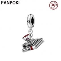 925 Sterling Silver Coffee Book Pendants Bracelet Charms Fit Women Jewelry Party Beads DIY Fine Gifts Accessories