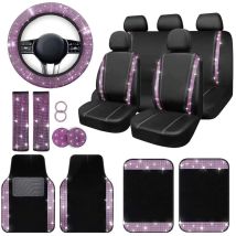 20PCS Strass Auto Lenkrad Abdeckungen Universal Leder Auto Sitzbezüge Fuß Pads Kristall Diamant Auto Innen Zubehör
