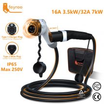 Feyree ev Ladekabel j1772 Typ1 bis Typ2 Buchse zu Stecker 32a 16a 5m Kabel Elektro fahrzeug kabel für Auto ladestation