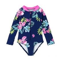 Sommer Kinder Badeanzüge Blumen druck Langarm einteilige Bade bekleidung Mädchen Mode Sonnenschutz Bikini Badeanzug Surf Wear 2-8y