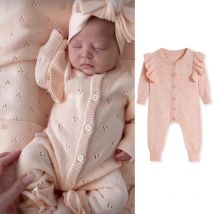 0-3T 100% Baumwolle Neugeborenen Kind Baby Mädchen Winter Kleidung Lange Ärmel Stricken Strampler Pullover Dicke Warme Overall prinzessin Strickwaren