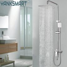 YANKSMART Set di rubinetti per doccia da bagno a parete con pioggia lucidata cromata di lusso regola il rubinetto dell'acqua del miscelatore della doccia con maniglia in altezza