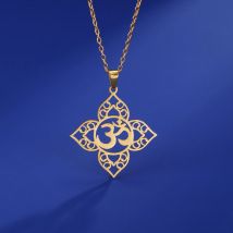 Skyrim Yoga Lotus Anhänger Edelstahl Gold Silber Halskette Damenmode buddhistischen Mandala Talisman Schmuck Geschenk neu 2024