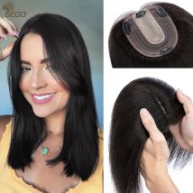 SEGO 10 x 12 cm Seidenbasis 2,5 x 9 cm Haaraufsätze 100 % Echthaarteile für Frauen Haarteil 4 Clips in Haarverlängerungen