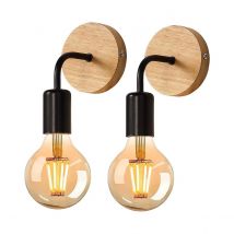 Applique da parete per interni vintage da 2 pezzi, lampada da parete in legno e metallo E27 per camera da letto, corridoio, cucina, caffè, nero [lampadina non inclusa