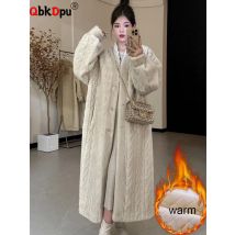 Koreanische Elegante Faux Nerz Lange Mäntel Winter Warm Verdicken Baumwolle Gepolsterte Gefüttert Jacken Frauen Einreiher Lose Abrigos Tops