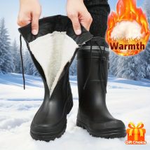 Damen Herren Fleece-gefütterte warme Regenstiefel Reißverschluss wasserdichte mittellange Stiefel rutschfeste PVC-Material Regenschuhe verdickte Fisheing-Schuhe