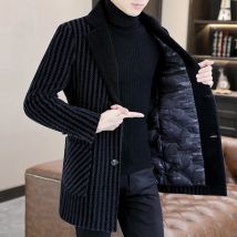 Cappotto invernale da uomo di alta qualità di media lunghezza caldo piumino d'anatra bianco cappotto di lana casual a righe addensare soprabito giacca a vento outwear