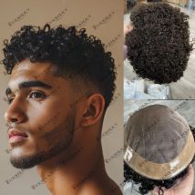8mm 10mm Curly Afro Men's Toupee 100% Human Hair Prosthesis Mono Lace Black Brown Hair Replacement System for Male Hair Loss