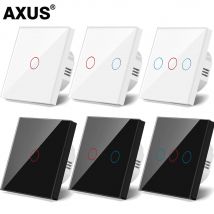 AXUS Wand-Touch-Schalter, 220 V, EU-Standard, gehärtetes Kristallglas, Stromversorgung 1/2/3 Gang, 1-Wege-Lichtsensorschalter, wasserdicht