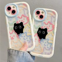 Cover Morbida in Silicone con Design Gatto per iPhone 15, 16, 17 Pro Max, 11, 13, 14, 12, 7, 8 Plus, SE 2020, Air, 17promax