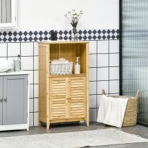 HOMCOM Armario Auxiliar de Baño de Bambú con 2 Puertas 50x25,5x92 cm Natural