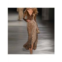 Elegant Velvet Sequin Patchwork Dress for Women's Sexy V-neck Long Sleeve Party Club Cocktail Evening Midi Dresses 2025