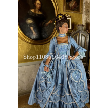 Historisches Mid-Century-Abschlussballkleid 2025, himmelblau, handgefertigt, Spitze, plissiert, mit Applikationen bestickt, viktorianisches, individuelles Opernkleid