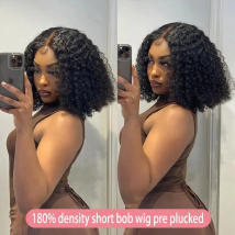 Parrucche Bob Corti Ricci in Capelli Umani con Frontale in Pizzo per Donne, Economiche, con Onde Profonde, Trasparenti HD 13x4, Parrucca con Chiusura 4x4 in Capelli Umani