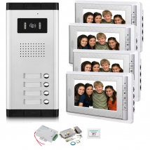 Video-Gegensprechanlage für 2–6 Einheiten, 7-Zoll-Monitor, kabelgebundenes Video-Türsprechanlage-Set, elektrisches Schloss, Zugang, Video-Türklingelsystem