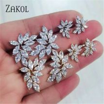 ZAKOL Mode Blatt Cubic Zirkon Ohrringe für Frauen Shinny Splitter Farbe Kristall Blume Ohrring Schmuck Geschenk Brinco EP2233