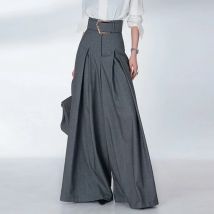 Krisstarsgirls Elegant Urban Office Loose Pants for Woman 2025 Autumn Spring Full Length Bottoms Womens’s Gray Wide Leg Trousers