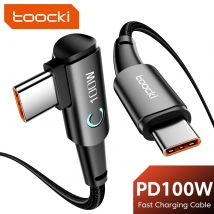 Kabel Toocki 100W USB C do USB C 90 stopni do iPada MacBook Pro Xiaomi Samsung Huawei Przewód do szybkiego ładowania typu C