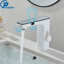Rubinetto per lavabo con sensore intelligente bianco Display digitale Miscelatore acqua calda fredda Rubinetto per lavabo senza contatto per bagno