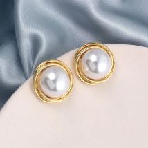 Große runde Imitation Perle Ohr stecker für Frauen weibliche süße Goldfarbe Rand Paspel Schmuck Party Hochzeit Weihnachts geschenk