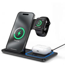 Stazione di Ricarica Wireless 3 in 1 per iPhone 17/16/15/14/13/12/11/Pro, Apple Watch Serie 11-3, AirPods Pro 4/3/2, Ricarica Rapida